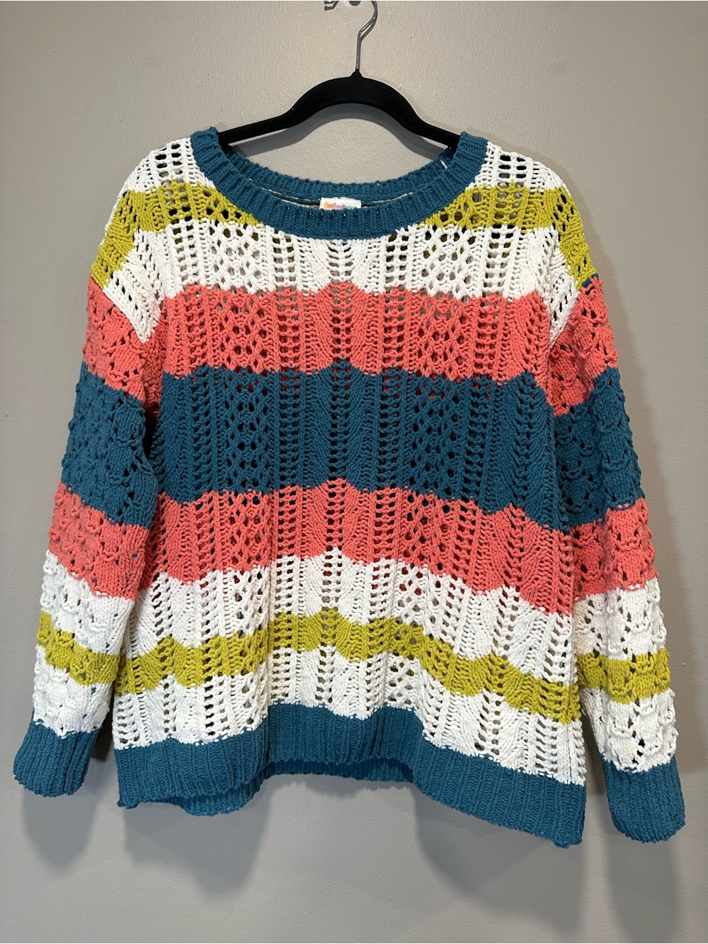 LuLaRoe Mariah Open Knit Crochet Striped Sweater Multicolor Size L
